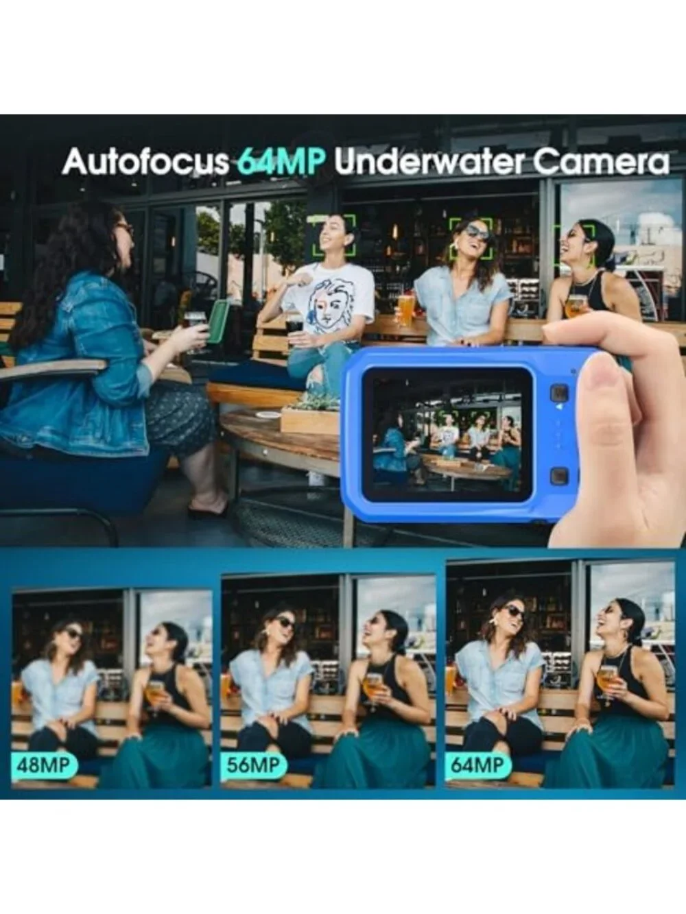 4K Waterproof Underwater Camera, 64MP Compact, 16FT Depth, 16GB Card Included